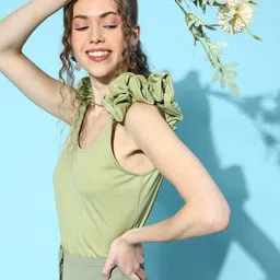 Athena Green Ruffles Crop Top image 2