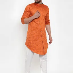 KLOTTHE Men Orange Printed Straight Kurta image 5
