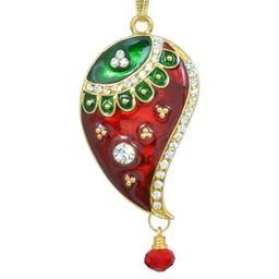 missmister Gold Plated CZ studded Red and Green Meenakari Kairi Mango shape chain pendant-picture-43