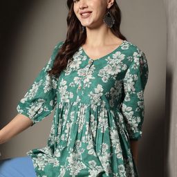 KALINI Women Floral Printed Pure Cotton Peplum Top-picture-22