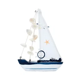 eazy wagon Blue & White Wooden Sailboat Showpiece image 3