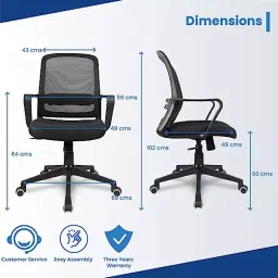 Vergo Empower MB Black Mid Back Mesh Office Chair with Lumbar Support, Fixed Armrest image 2