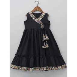 Kidotsav Girls Cotton Solid V-Neck Fit & Flare Dress-picture-47