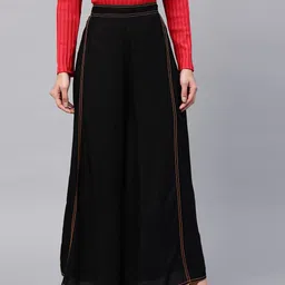 W Women Black Flared Solid Palazzos-image-24