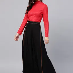 W Women Black Flared Solid Palazzos image 4