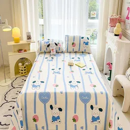 JC HOME White & Blue Cartoon Characters Printed 140 TC Queen Bedsheet Set 2.45m x 2.00m-picture-2