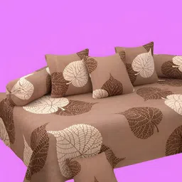 WELLNEST Brown Leaf Printed Cotton Diwan Set image 1