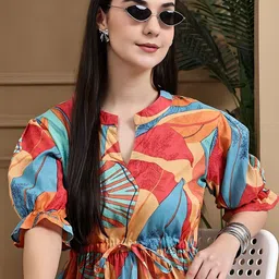 PTVIZE Print Puff Sleeve Crepe Fit & Flare Maxi Dress image 2