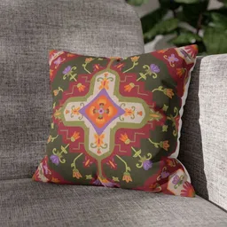 LUSHLYF Maroon & Green 2 Pieces Floral Velvet Square Cushion Covers image 4