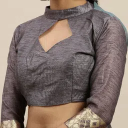 Mitera Grey & Gold-Toned Silk Cotton Woven Design Kanjeevaram Saree image 5