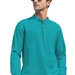 BHUVIKOO Band Collar Roll-Up Sleeves Short Kurta-picture-18