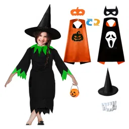 Sarvda California Horror Halloween Theme Cosplay Devil Witch Three Fourth Sleeves Costume Set  - Orange & Black-picture-24