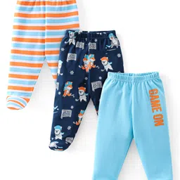 Babyhug Cotton Knit Footed Bootie Leggings Striped Pack of 3 - Blue-picture-11