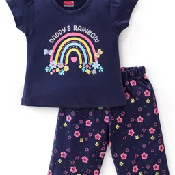 Babyhug Cotton Knit Single Jersey Half Sleeves Capri Night Suit With Floral Print - Navy Blue-picture-21