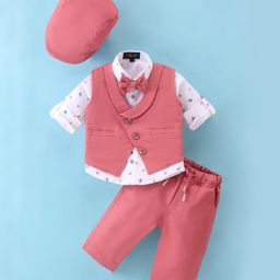 Robo Fry  Cotton Knit  Full Sleeves Party Suit with Hat & Bow Sailor Theme Print  -  Peach-picture-17