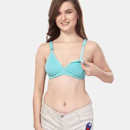 Fabme Cotton Sleeveless Solid Maternity Nursing Bra - Sea Green-picture-18