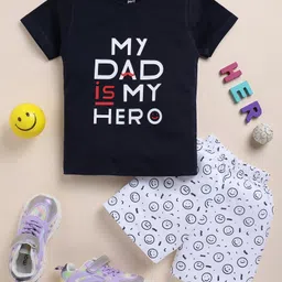 TOONYPORT Cotton Half Sleeves Typography Printed Tee & Shorts Set - Navy Blue-image-20