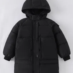 Kookie Kids Full Raglan Sleeves Padded Hooded Jacket with Solid Colour - Black-picture-33