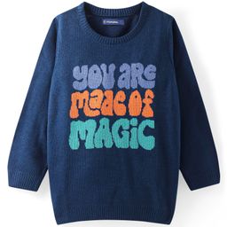 Honeyhap Knitted Full Sleeves Pullover Sweater With Text Design - Navy Blue-picture-45