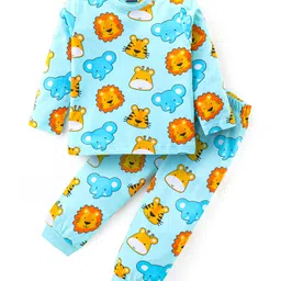 Babyhug Cotton Knit Full Sleeves Night Suit With Animals Print - Light Blue-picture-19