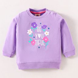 Zero Cotton Knit Full Sleeves Text & Floral Printed T-Shirt - Lilac-picture-16