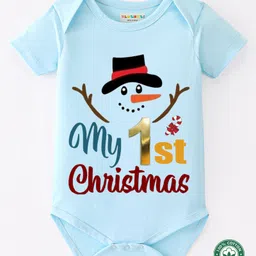 BLUSHES Christmas Theme 100% Cotton Half Sleeves My 1st Christmas Text Printed Onesie - Blue-picture-18