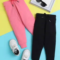 Knitting Doodles Pure Cotton Terry Pack Of 2 Solid Pants - Pink & Black-picture-24