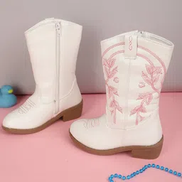 TRUFFLE COLLECTION Leaves Designed Zipper Boots - White & Pink-picture-18