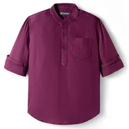 Pine Kids Cotton Woven Full Sleeves Mandarin Collar Solid Kurta Style Shirt - Maroon-picture-37
