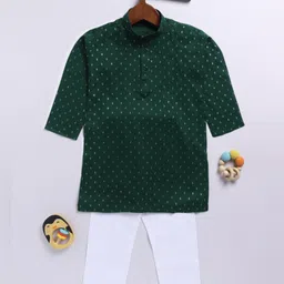JBN Creation Cotton Blend Full Sleeves Abstract Foil Printed Kurta Pyjama Set - Bottle Green-picture-21