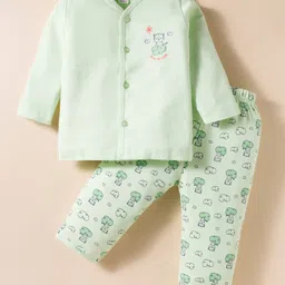 Tango Interlock Knit Full Sleeves Night Suit With Animal Print - Green-picture-32