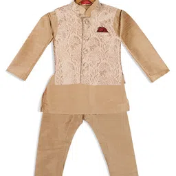 Vastramay Full Sleeves Silk Blend Solid Kurta & Pajama With Embroidered Jacket - Rose Gold image 3