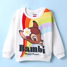 Babyhug Disney Terry Knit Full Drop Shoulder Sleeves Sweatshirt with Bambi Graphics - White image 2