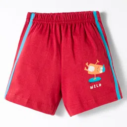 Zero Sinker Knit Above Knee Length Shorts With Text Print Pack Of 3 - Red Olive Green & Blue image 2