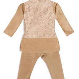 Vastramay Full Sleeves Silk Blend Solid Kurta & Pajama With Embroidered Jacket - Rose Gold image 4