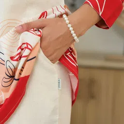 JISORA Off White & Red Floral Printed V Neck Top With Trousers Co-Ords image 4