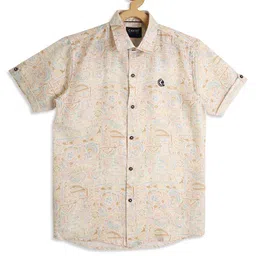 CAVIO Half Sleeves Paisley Printed Shirt With Text Printed Tee - Cream image 5