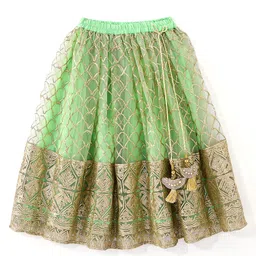 Babyhug Short Sleeve Sequined with Zari Embroidered Choli Lehenga  and Dupatta Set - Lime Green image 4