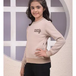 CRIMSOUNE CLUB Cotton Knit Full Sleeves Ancient Roots Text Printed Light Winter Sweatshirt - Beige image 5
