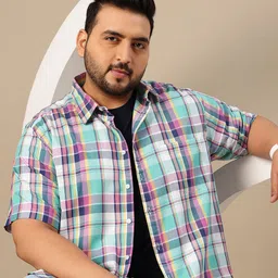 Sztori Plus Size Checked Cutaway Collar Pure Cotton Casual Shirt-image-30
