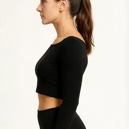 PUERY Boat Neck Cotton Fitted Crop Top-picture-16