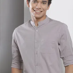 The Indian Garage Co Men Lavender Solid Pure Cotton Casual Shirt-picture-25