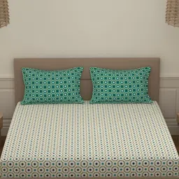 Portico Fusion 144 TC Cotton Blue King Size Fitted Sheet 2 Pillow Covers image 5