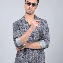 Crimsoune Club Men Classic Fit Spread Collar Floral Printed Cotton Casual Shirt-picture-28