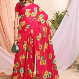 Leelavati Floral Printed Pure Chiffon Saree With Blouse Piece image 5