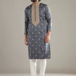 KALKI Fashion Men Ethnic Motifs Embroidered Regular Thread Work Kurta with Trousers-picture-38