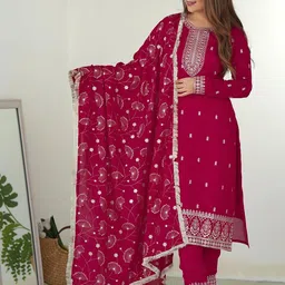 YAMUNE Women Ethnic Motifs Embroidered Regular Thread Work Kurta with Trousers & With Dupatta-picture-36