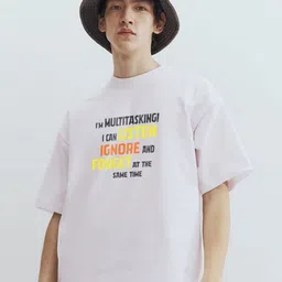 MaverIQ Men Typography Printed Round Neck Cotton Oversized T-shirt-image-91