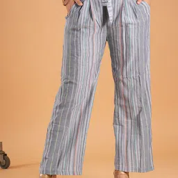 Style Shoes Women Striped Cotton Flared Trousers-image-49