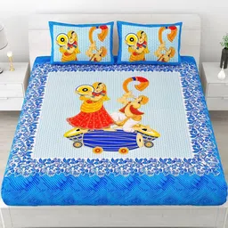 MILAAV Blue Floral 144 TC Bedsheet with 2 Pillow Covers-picture-31